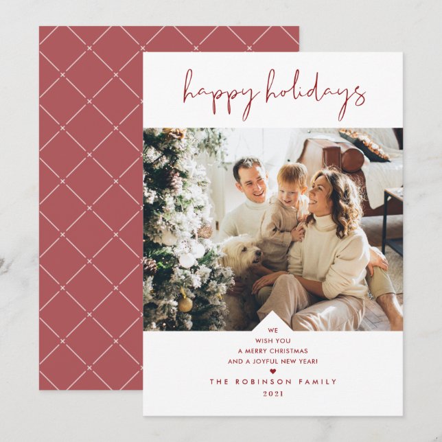 Modern Fun Typography Cherry Red Christmas Photo Holiday Card (Front/Back)