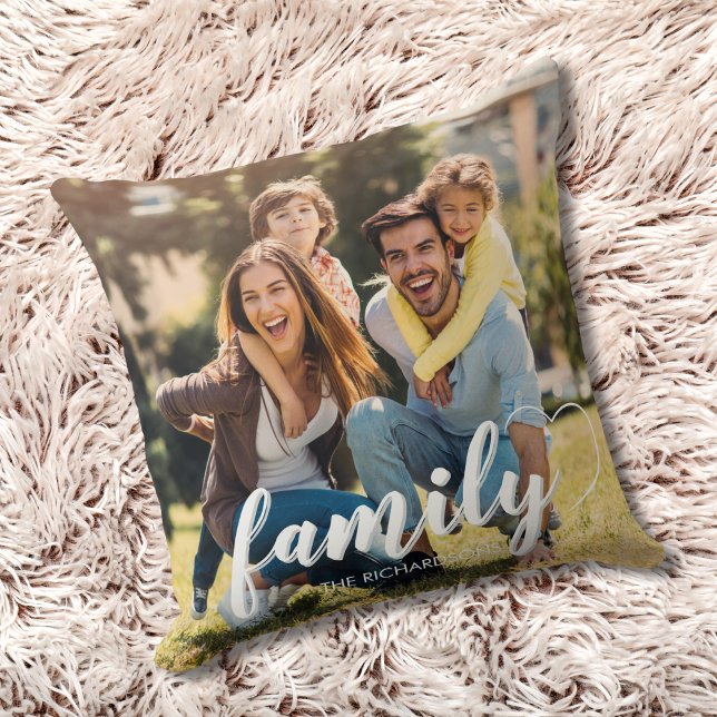 Modern Fun Typography Two Family Photos Cushion (Creator Uploaded)