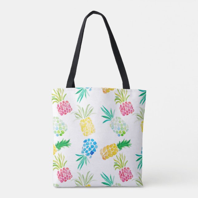 Modern Fun Watercolor Pineapple Design Tote Bag (Back)
