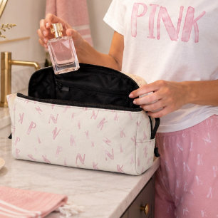 Modern Fun Watercolor Pink Letter Pattern Dopp Kit