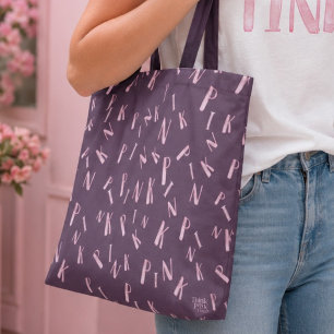 Modern Fun Watercolor Plum Pink Letter Pattern Tote Bag