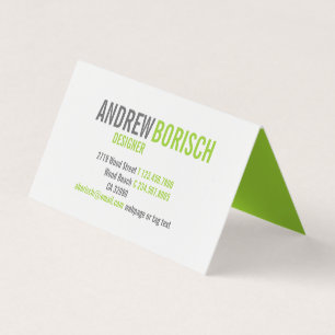 Modern Fun White Lime Green Folded Business Card