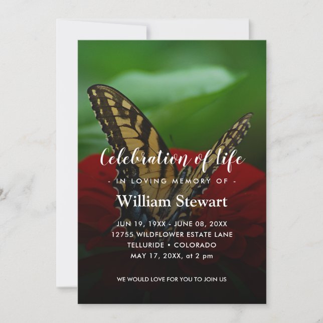 Modern Funeral | Butterfly Celebration of Life Invitation (Front)