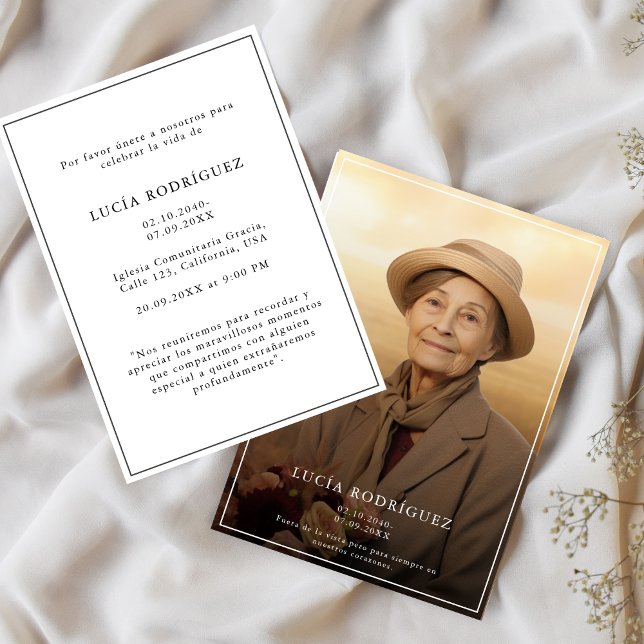 Modern  Funeral Celebracion Spanish Memorial Photo Invitation (Creator Uploaded)