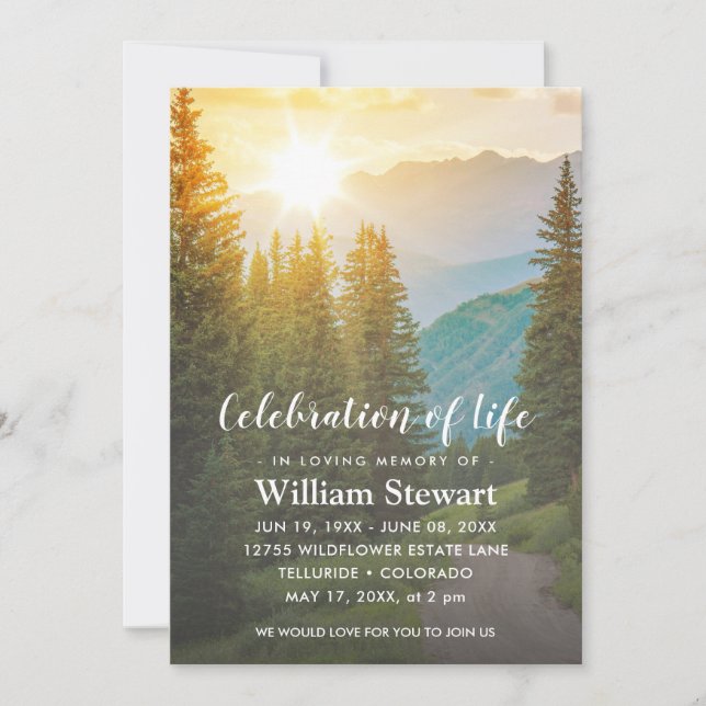 Modern Funeral | Celebration of Life Mountain Invitation (Front)