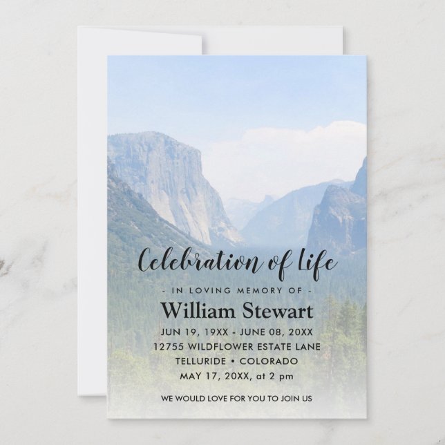 Modern Funeral | Celebration of Life Mountains Invitation (Front)