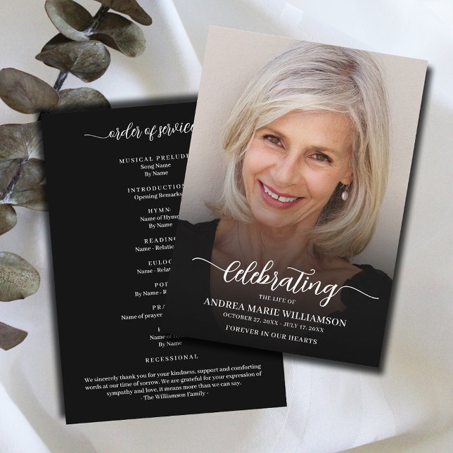 Modern Funeral Celebration of Life Photo Programme (Modern funeral Celebration of Life Program, your photo on the front, Order of Service on the back)