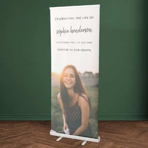 Modern Funeral   Celebration of Life Photo Script Retractable Banner