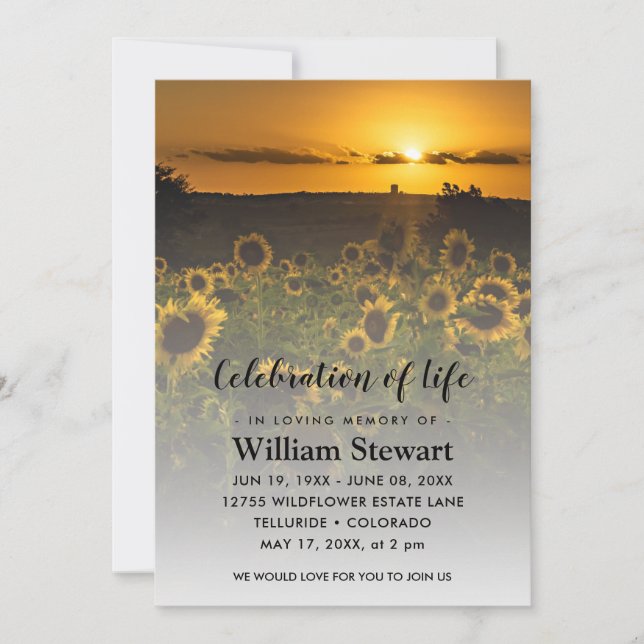 Modern Funeral | Celebration of Life Sunflower Invitation (Front)