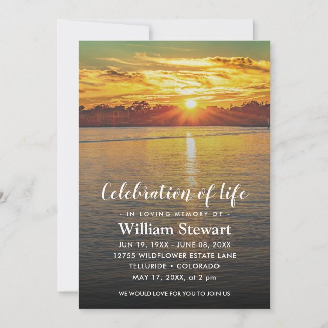 Modern Funeral | Celebration of Life Sunset Invitation (Front)
