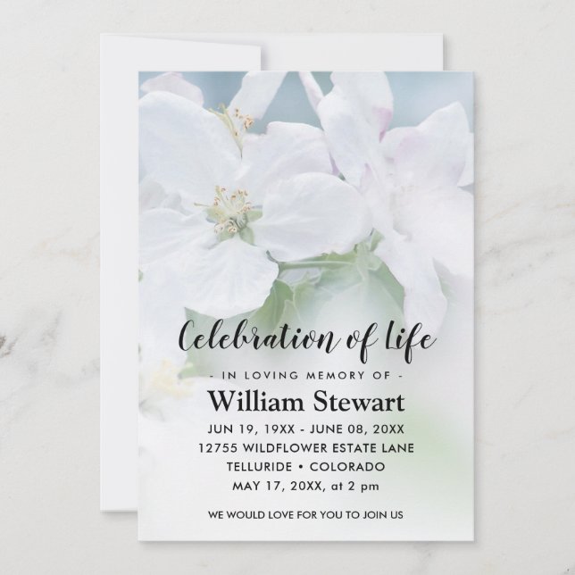 Modern Funeral | Celebration of Life White Flowers Invitation (Front)