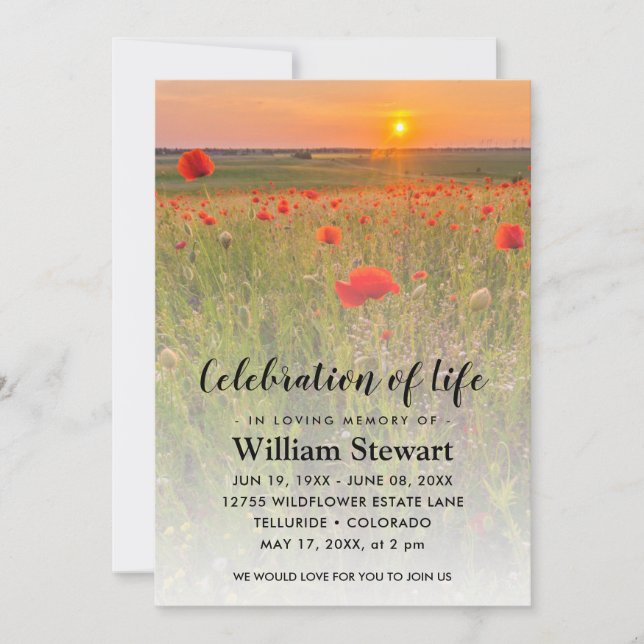 Modern Funeral | Celebration of Life Wild Poppies Invitation (Front)