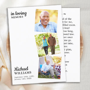 Modern Funeral Custom 3 Photo Memorial Prayer Card