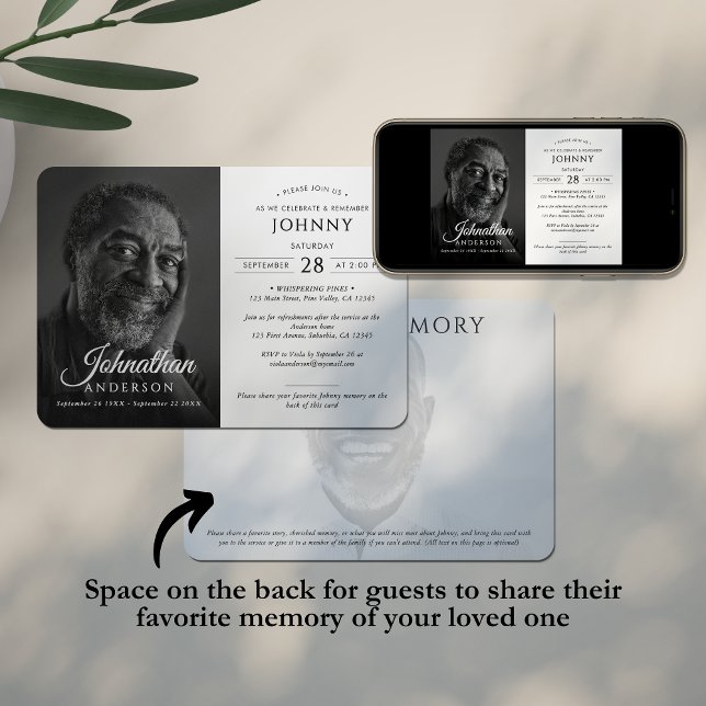 Modern Funeral Memorial Celebration of Life Photo Invitation (Creator Uploaded)