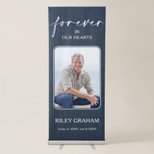 Modern Funeral Memorial Celebration Photo Denim Retractable Banner