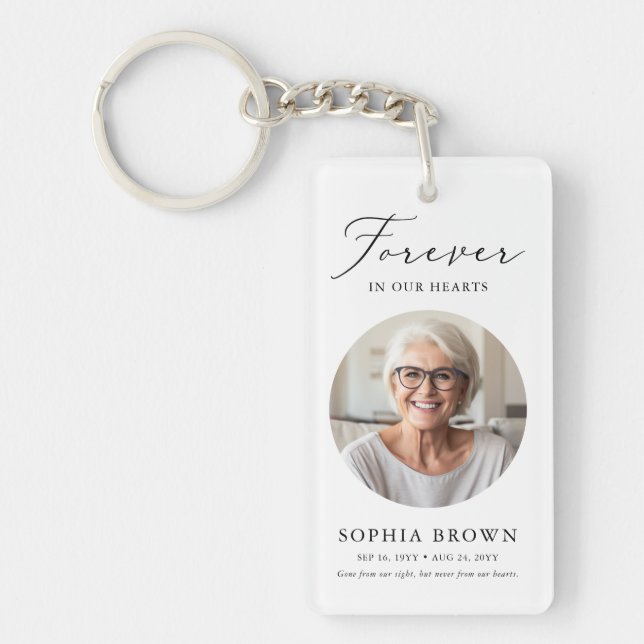 Modern Funeral Memorial in Loving Memory Key Ring (Front)