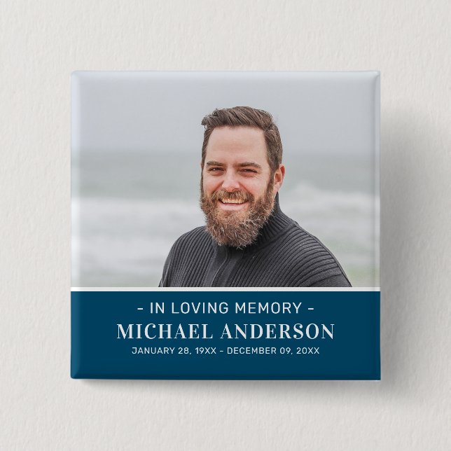 Modern Funeral Memorial Photo Remembrance  Button (Front)