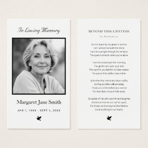 Modern Funeral Memorial Photo Sympathy Prayer Card