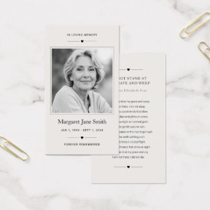 Modern Funeral Memorial Photo Sympathy Prayer Card