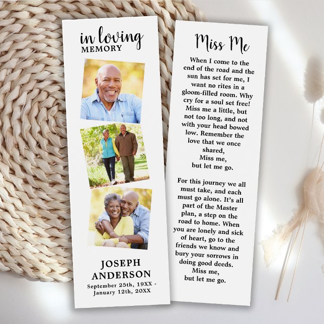 Modern Funeral Memorial Poem 3 Photo Bookmark (Creator Uploaded)