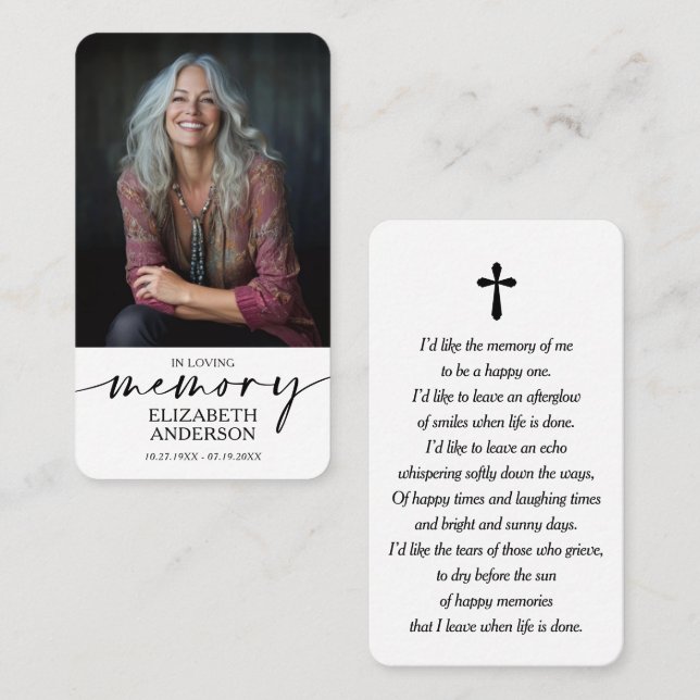 Modern Funeral Memorial Prayer Photo Card (Front/Back)