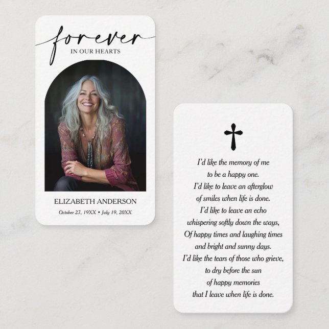 Modern Funeral Memorial Prayer Photo Card (Front/Back)