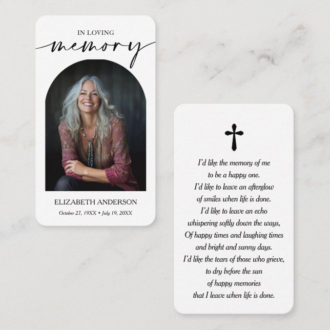 Modern Funeral Memorial Prayer Photo Card (Front/Back)