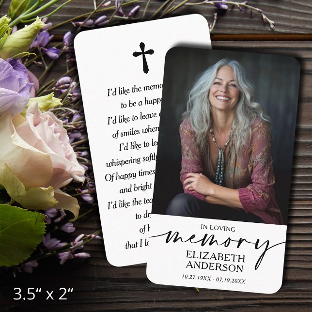 Modern Funeral Memorial Prayer Photo Card (In Loving Memory funeral memorial photo prayer cards - bookmarks, default size 3.5" x 2" )