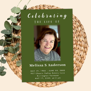 Modern Funeral Minimal Photo Celebration of Life Invitation