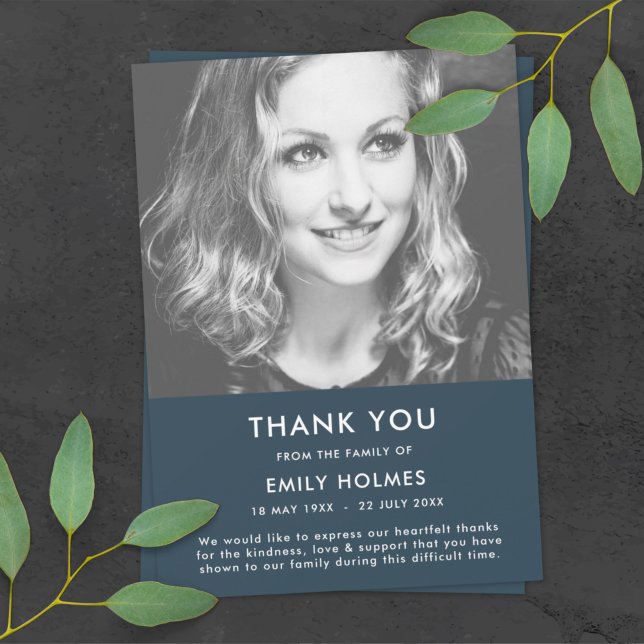 Modern Funeral | Navy Blue Celebration of Life Thank You Card (Creator Uploaded)