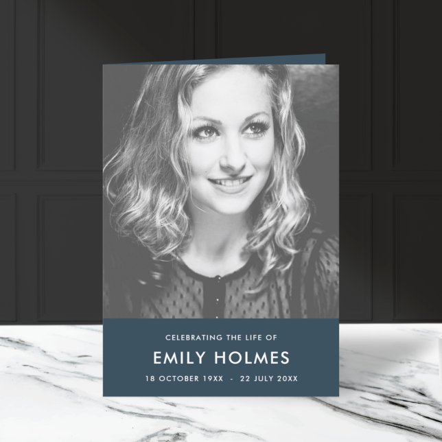 Modern Funeral | Navy Blue Order of Service Folded Programme (Creator Uploaded)