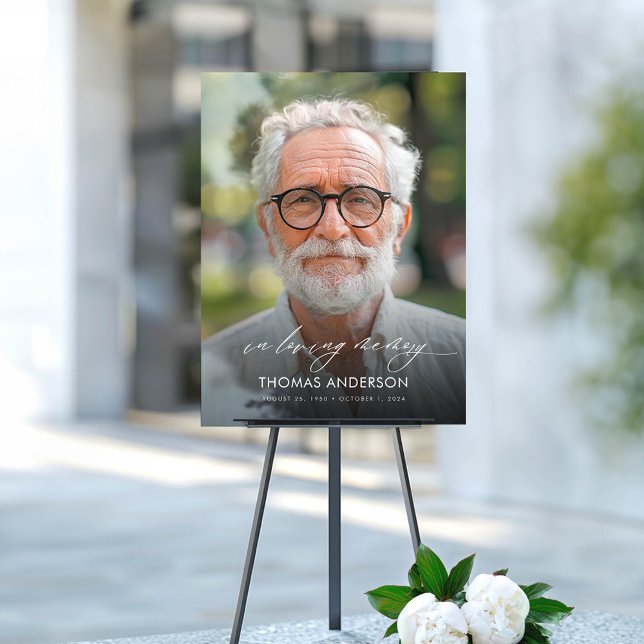 Modern Funeral Photo In Loving Memory Acrylic Sign (In Loving Memory Funeral Photo Sign)