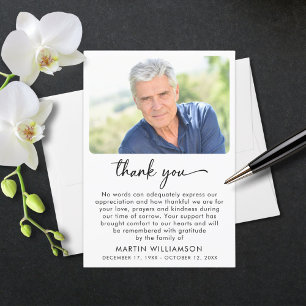 Modern Funeral Photo Script Thank You Card