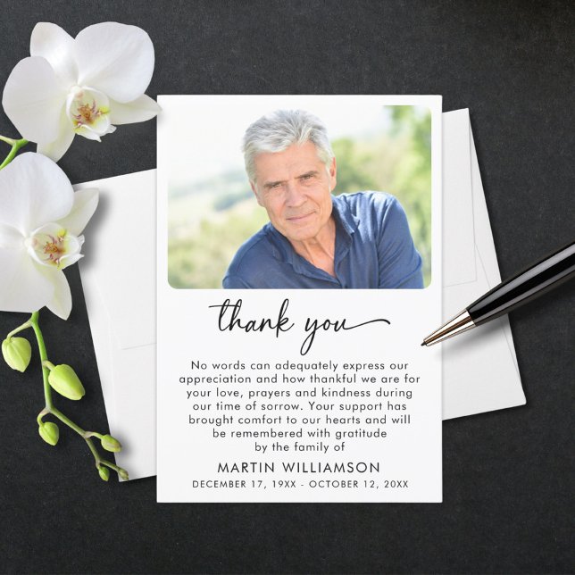 Modern Funeral Photo Script Thank You Card (Creator Uploaded)