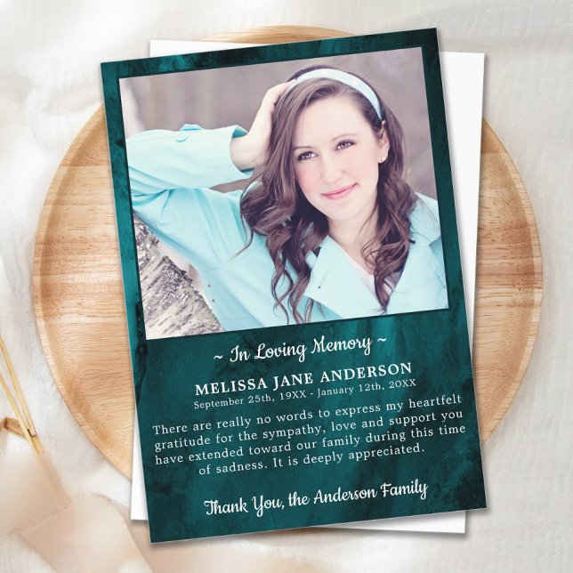 Modern Funeral Photo Sympathy Memorial Thank You Card (Creator Uploaded)