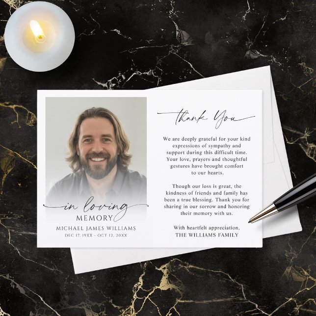 Modern Funeral Photo Thank You In Loving Memory Card (Creator Uploaded)