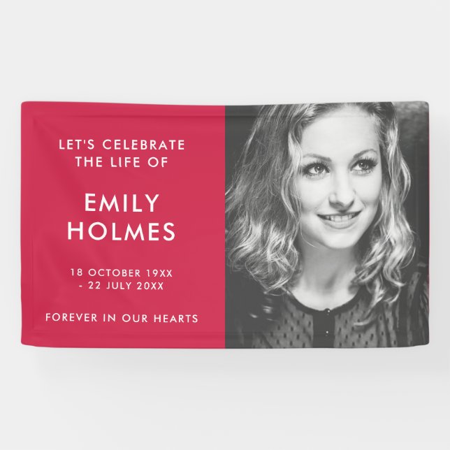 Modern Funeral | Pink Celebration of Life Memorial Banner (Horizontal)