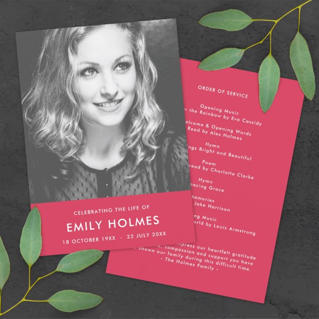 Modern Funeral | Pink Celebration of Life Program Programme (Creator Uploaded)