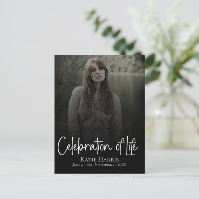 Modern Funeral Script Celebration of Life  Postcard (Standing Front)