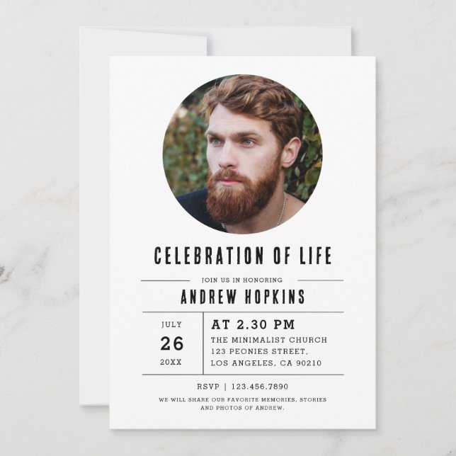Modern Funeral Service Celebration Of Life Photo Invitation (Front)