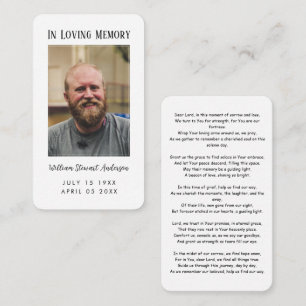 Modern Funeral Sympathy Memorial Prayer Photo Card