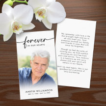 Modern Funeral Sympathy Photo Forever Prayer Card