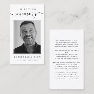 Modern Funeral Sympathy Photo Memorial Prayer Card