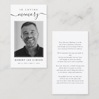 Modern Funeral Sympathy Photo Memorial Prayer Card