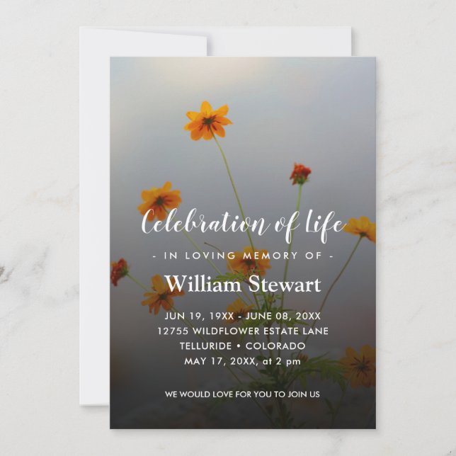 Modern Funeral | Wildflower Celebration of Life Invitation (Front)