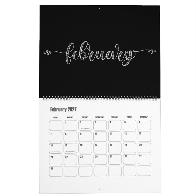 Modern Funky Black and White Calendar (Feb 2027)