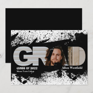 Modern Funky Black Splat GRAD Photo Announcement
