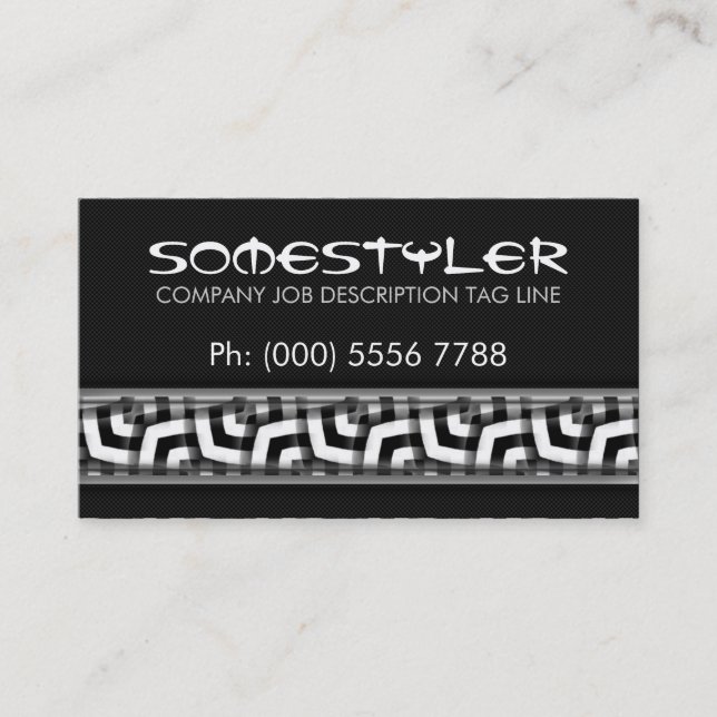 Modern Funky Black White on Black Business Cards (Front)