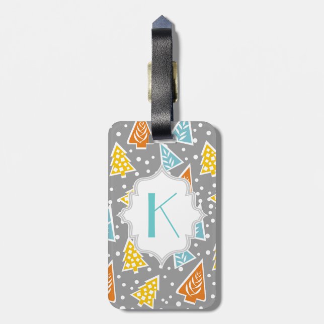 Modern, funky Christmas trees pattern, monogram Luggage Tag (Back Vertical)