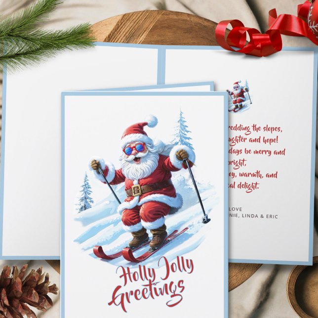 Modern Funky Fun Santa Claus Ski Christmas Holiday Card (Creator Uploaded)